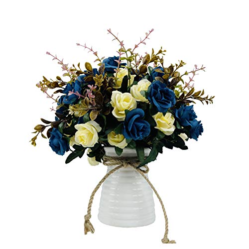 NAWEIDA Navy Blue Artificial Flowers with Vase