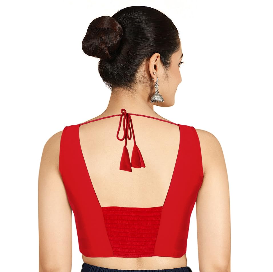 Chandrakala Sleeveless Stretchable Blouses for Women Sarees with Back Side Elastic, Readymade Crop top Choli (B221-P)3