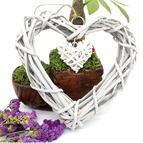 UKCOCO Coeur Osier à Suspendre Decoration Murale Artisanale Forme Cœur Ornement pour Maison Beige Créations Osier Forme de Cœur