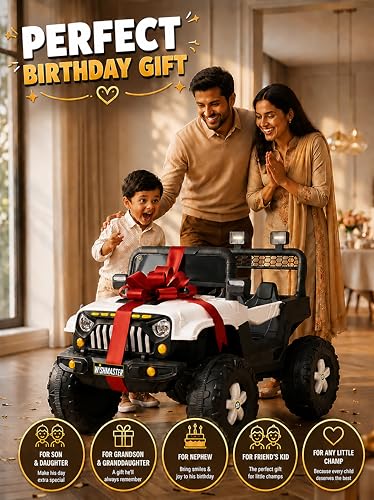 Image of WishmasterKids Driving Electric Ride-On Car for Boys & Girls 2-6 Years Big Wheels, Single Seat, Music & LED Lights | Off-Road Adventure Jeep | 6 Month Warranty | Gift for Birthday