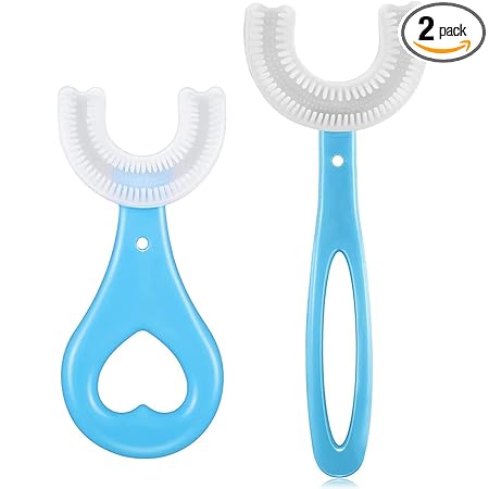 2 Pack U Shaped Toothbrush For Kids, Teeth Dental Care Hand-Held Version, Food Grade Soft Silicone Brush Head, Manual Toothbrush 360? Oral Teeth Cleaning Tools, Children Infant Toothbrush (Blue)
