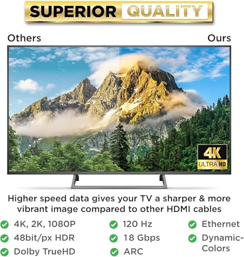 Image of PowerBear 4K HDMI Cable 30 ft | Long Hdmi Cable, Braided Nylon & Gold Connectors, 4K @ 60Hz, Ultra HD, 2K, 1080P, ARC & CL3 Rated | for Laptop, Monitor, PS5, PS4, Xbox One, Fire TV, & More