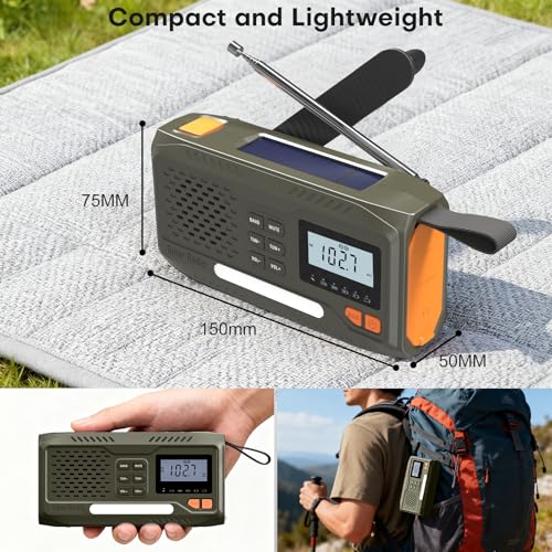 Wind Up Solar Radio, 4500mAh Rechargeable Portable Battery Radio, AM/FM Survival Hand Crank Radio with LCD Display, Emergency Survival Equipment with Torch, SOS, USB Phone Charger for Outdoor - Image 3
