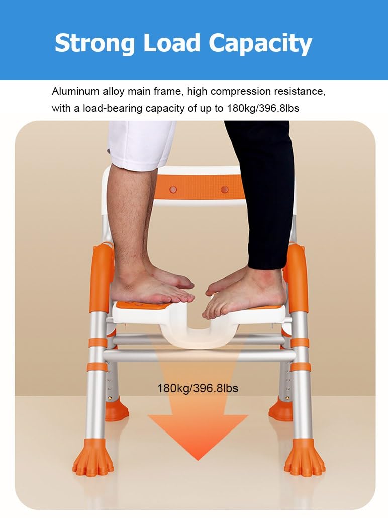 Sedia/sedile da doccia pieghevole a forma di U, sedie da bagno pieghevoli portatili antiscivolo regolabili for anziani/disabili/incinte/adulti(Oranje)
