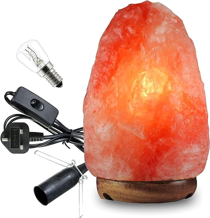 Himalayan Crystal Rock Salt Lamp Pink Light 100% Natural Hand Crafted Direct from The Foothills of Himalayas Wooden Base Calming Atmosphere Stress Relief & Meditation Table Lamps (10-15KG)