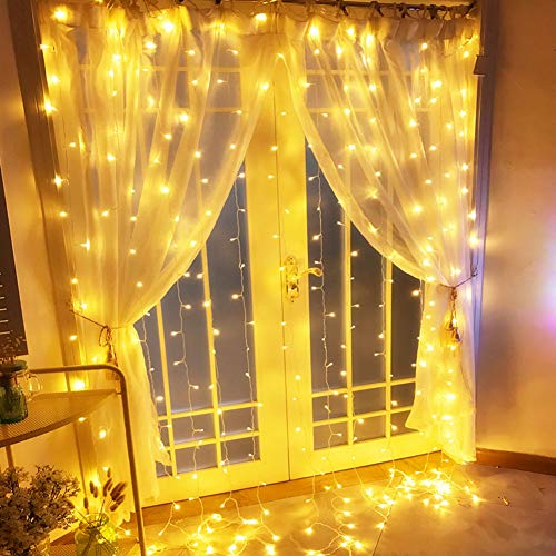 Nabowei, luci per tenda da finestra, 300 LED, luce per matrimonio, USB, carico 9,84 ft x 9,84 ft bianco caldo glue wire Bianco caldo