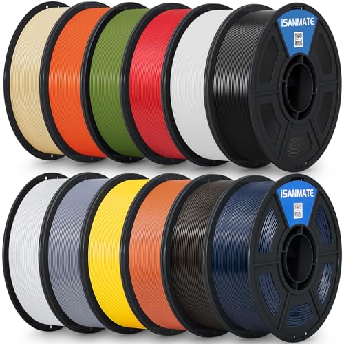 Image of iSANMATE ASA 3D Printer Filament Bundle 12KG, UV & Weather Resistant ASA Filament Perfect for Outdoor Functional Parts, Dimensional Accuracy + /- 0.02mm, 1kgX12 Spool