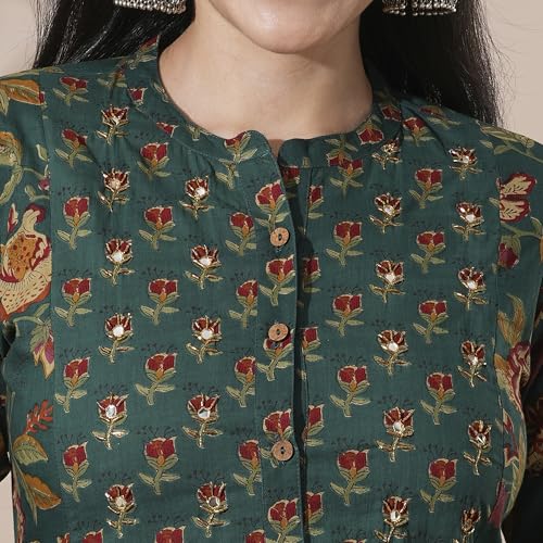 Image of Globus Women Kurta Set (GS572443 Green S)