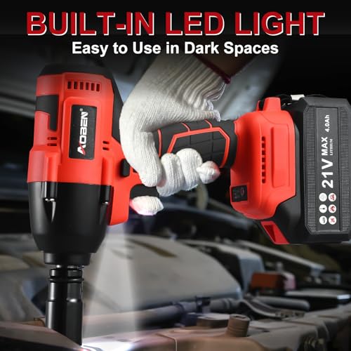 AOBEN Cordless Impact Wrench 1/2 Inch, Power Impact Gun Kit, Max 600N. M/450Ft-lbs High Torque Electric Impact Driver for Car RV Tire, 4.0Ah Battery, Charger, 6 Sockets & Storage Tool Case