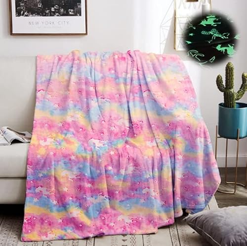 HZVRTN Couverture Licorne pour Enfant - Brille dans Le Noir - Rose - en Flanelle Douce - pour Filles, Cadeaux de lit, canapé - Couverture Moelleuse (150 x 200 cm, Licorne B) Cover