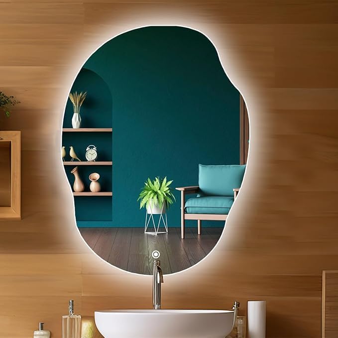 Quality Glass LED Wall Mirror with Touch Sensor, and Adjustable Light Colors for Modern Bathrooms Stylish Irregular LED 402 (12 x 18 Inch)-image-21