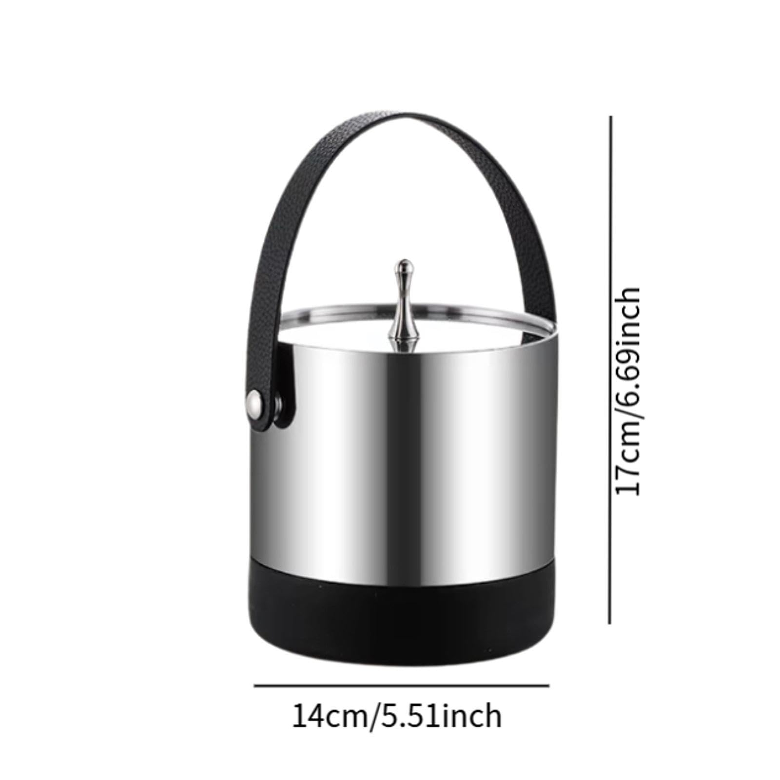 MERIGLARE Cubitera Cubo para Champán Enfriador de Bebidas Recipiente Metálico de Acero Inoxidable con Asa Y Tapa Aislante Adecuado para Fiestas Y Bares, Mango de Cuero Pu, tal como se describe