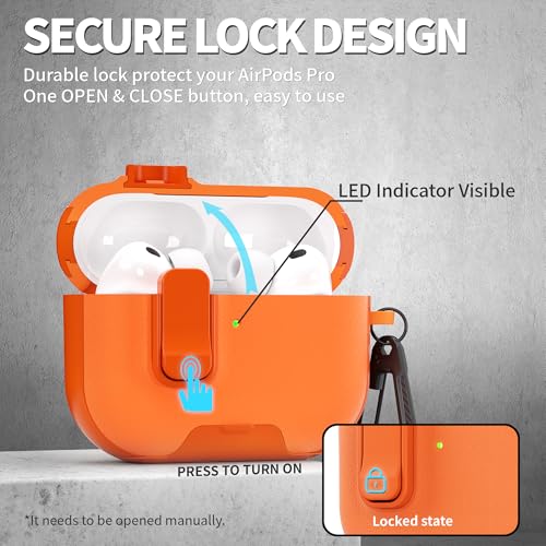 Image of for AirPods Pro 3 Case with Lock,TPU Leather Texture Durability Anti-Lost & Shockproof Protective Cover Accessories with Cleaning Kit in Keychain for Apple iPod Pro 3rd Generation 2025(Orange)