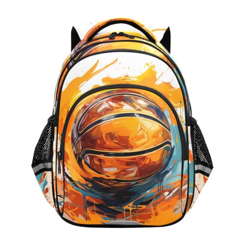 Peinture colorée sac à dos enfant au motif de basketball orange dynamique