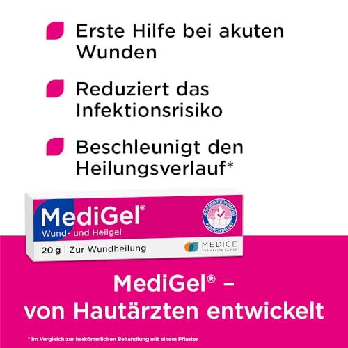 MediGel 20 g zur Wundheilung - bei akuten Wunden - reduziert die Narbenbildung - ohne Klebegefühl - Hydroaktives Lipogel mit Zink & Eisen