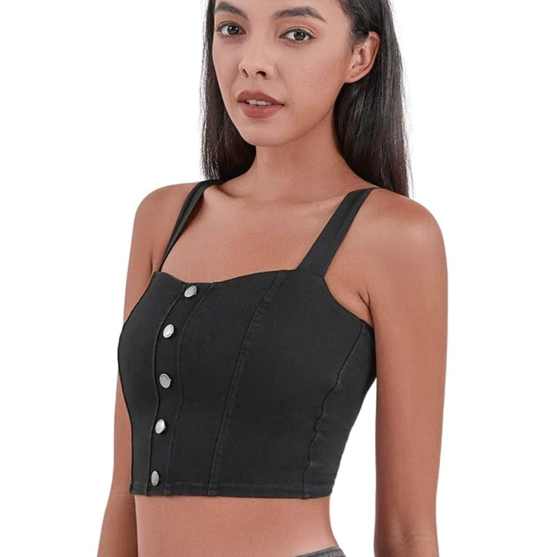 Women’s Denim-Style Yoga Sports Top | High Elasticity Tight Fit | Chest Pad Quick-Dry Fitness Vest-image-30