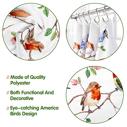 Vansolinne Birds Kitchen Towels Birds On Branch Dish Towels Set Of 4 Cardinal Hummingbird Bluejay Fall Absorbent Hand Towels Tea Towels Gifts For Bird Lovers Women For Cleaning Drying Cooking Baking #TOP3