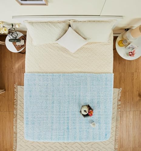 Image of amazon basics Polyester Double Bed Sherpa Blanket (270 GSM) | Single Layer (Blue)