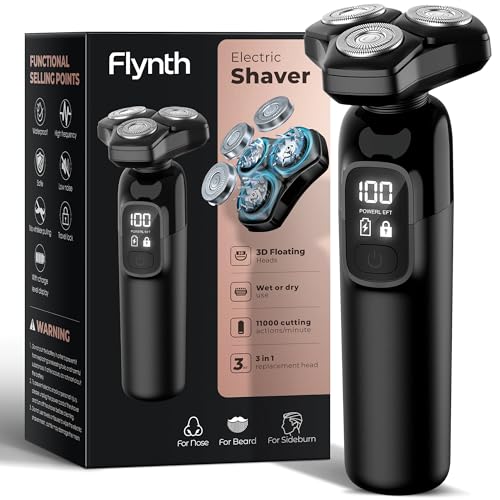 Electric Razor for Men Flynth 3-in-1 Cordless Shaver 3-Blade Rotary Shavers Wet/Dry for Beard Nose & Face, IPX7 Waterproof Fast Charge Travel Trimmer Grooming Set