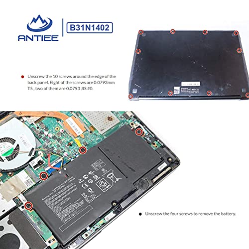 Antiee 48Wh B31N1402 Laptop Battery Replacement For Asus Q551L Q551 Q551Ln Q552Ub N592Ub N591Lb Q551Ln-Bsi708 Q551Ln-Bbi706 Q552Ub-Bhi7T12 Series B31Bn9H 0B200-01050000 0B200-01050000M 11.4V 4110Mah #TOP6