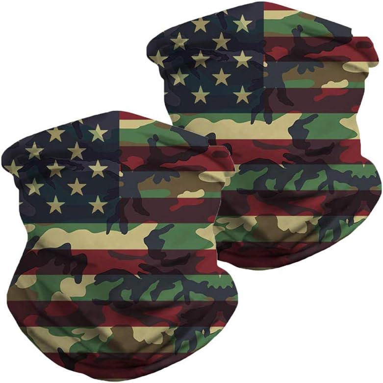 Unisex Seamless Face Scarf Bandana 2 Pcs Multifunctional Microfiber American Flag Neck Gaiter Balaclava