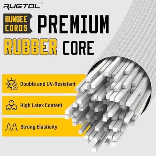 Image of Bungee Cords with Hooks, 48 Inch Adjustable White Bungee Cords with Carabiner Heavy Duty Outdoor, 8mm Thick Easy to Adjust Bungee Rope UV Resistant for Truck Bed, Bike Rack, Camping, 6 Pack