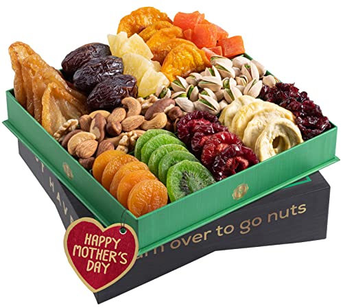 Mothers Day Dried Fruit & Nuts Gift Basket - Fresh Dried Fruit & Nuts Gift Basket - Fantastic Food Gift Basket for Christmas, Thanksgiving, Fathers Day, Mothers Day, Sympathy, Family, Men & Women