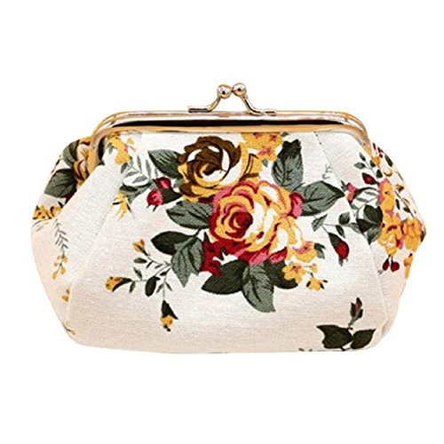 Clutch Bag, Misaky Women Lady Retro Vintage Flower Small Wallet Hasp Purse (White)