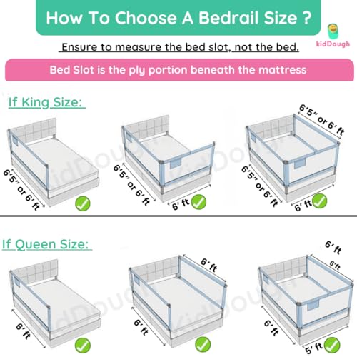 Image of KidDough Bed Rail Guard for Kids Safety Bed Rail for Baby Safety (6.5ftX6.5ftX6.5ft, 3 Sides, Grey)