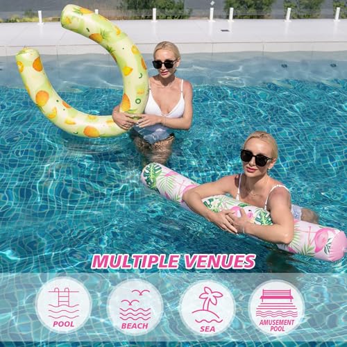 WERNNSAI Aufblasbares Schwimmnudel-Set – 2 Stück Pool-Nudeln für Erwachsene, Poolnudel, Rosa, Gelb, gebogen, Schwimmbad-Schwimmer für Sommer, Urlaub, Meer, Strand, See, Party (Flaming & Ananas)