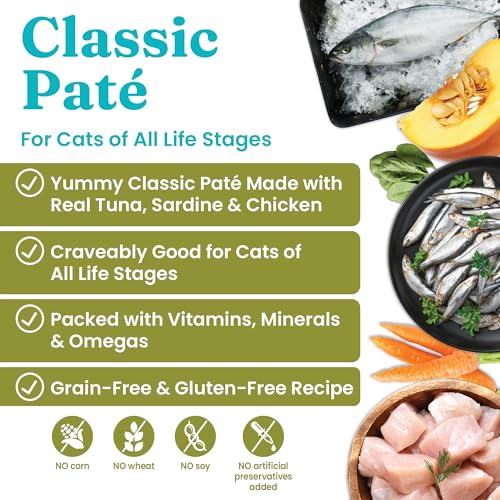 Image of Solid Gold Wet Cat Food Pate - Healthy Canned Cat Food Pate w /Real Tuna & Sardine, Omega Fatty Acids, Vitamins & Minerals - Grain Free & Gluten Free Can Meals for Cats & Kittens - 3ct /3oz Cans