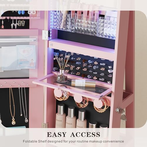360Swivel-jewelry-organizer-with-Full-Length-Mirror-with-LightsJewelry-Armoire-Cabinet-Standing-with-DrawersLarge-Mirror-Storage-for-Jewelry-and-MakeupBest-Gift-for-MomWife-GirlsPink