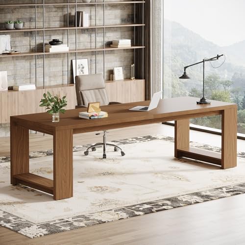 Image of Tribesigns Two Person Desk, 86.6-Inch Extra Long Desk, Double Computer Writing Table, Wood Large Desks Workstation for Home Office, Walnut