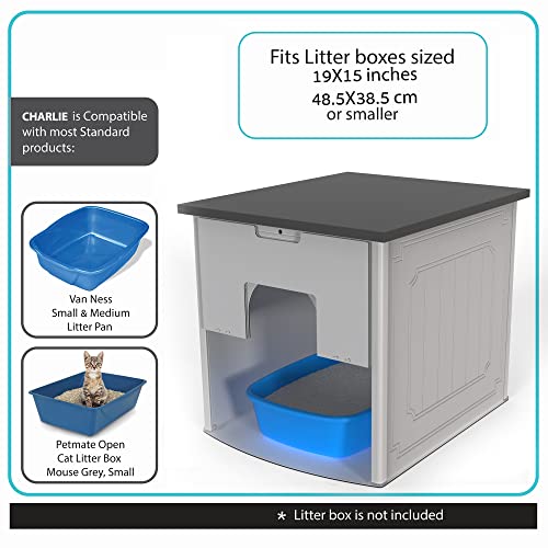 Palram Pets Charlie Cat Litter Box Furniture Hidden, Pet House Enclosure, Enclosed Cat Cabinet, Magnetic Door Latch… - Image 4