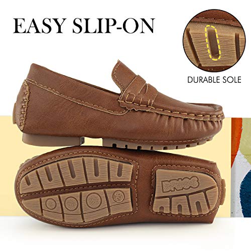 Hawkwell Kids Casual Penny Loafer Moccasin Dress Driver Shoes, Brown Pu, 1 M Us Little Kid #TOP2