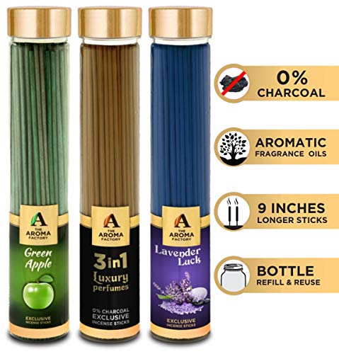 Image of The Aroma Factory Fresh Active,3 in 1 & Lavender Agarbatti for Pooja,Luxury Incense Sticks,100% Herbal Fragrance Agarbathi (Bottle Pack of 3x100g)
