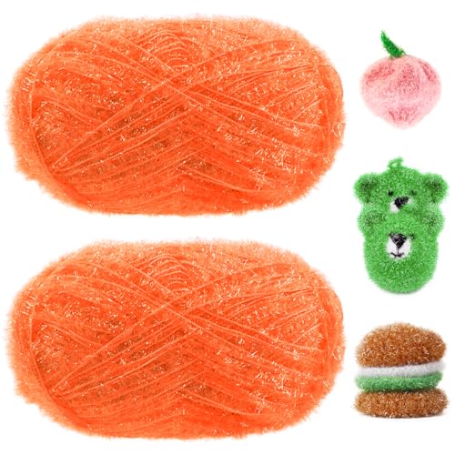 Image of JeogYong Scrubby Yarn 2 Skeins (2 x 100g, 2 x 218yd) Scrubby Sparkle Yarn, Fluffy Polyester Scrubbie Crochet String for Crocheting Knitting Dishcloths Washcloths DIY Projects