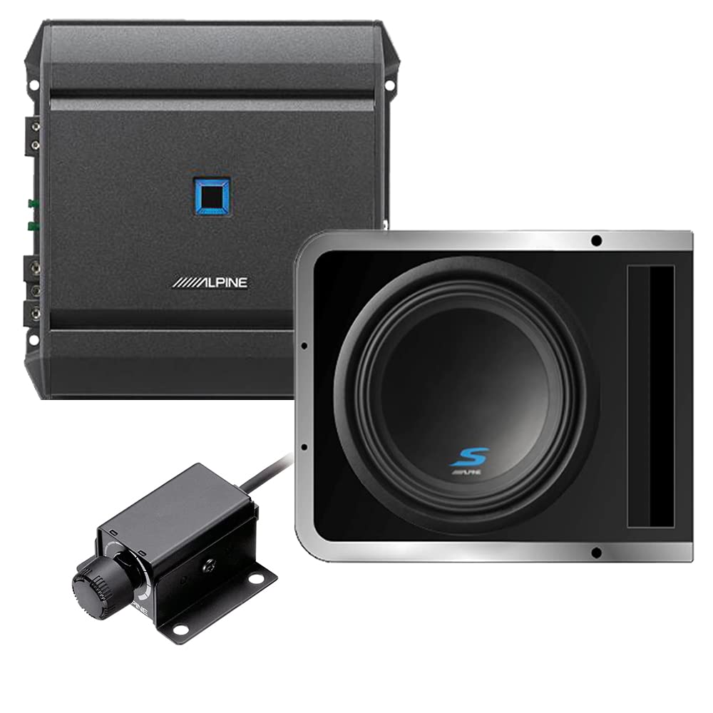 DIAS Alpine S-A60M Mono Power Amplifier with S-SB12V 12 Inch Subwoofer Enclosure and RUX-KNOB.2 Remote Bass Knob