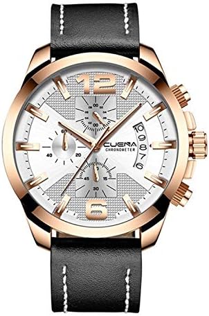 CUENA Men Watche Leather Strap With Stopwatch