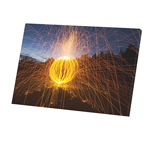 Toile imprimée Light Painting Boule de Feu tableau déco abstrait 90x60