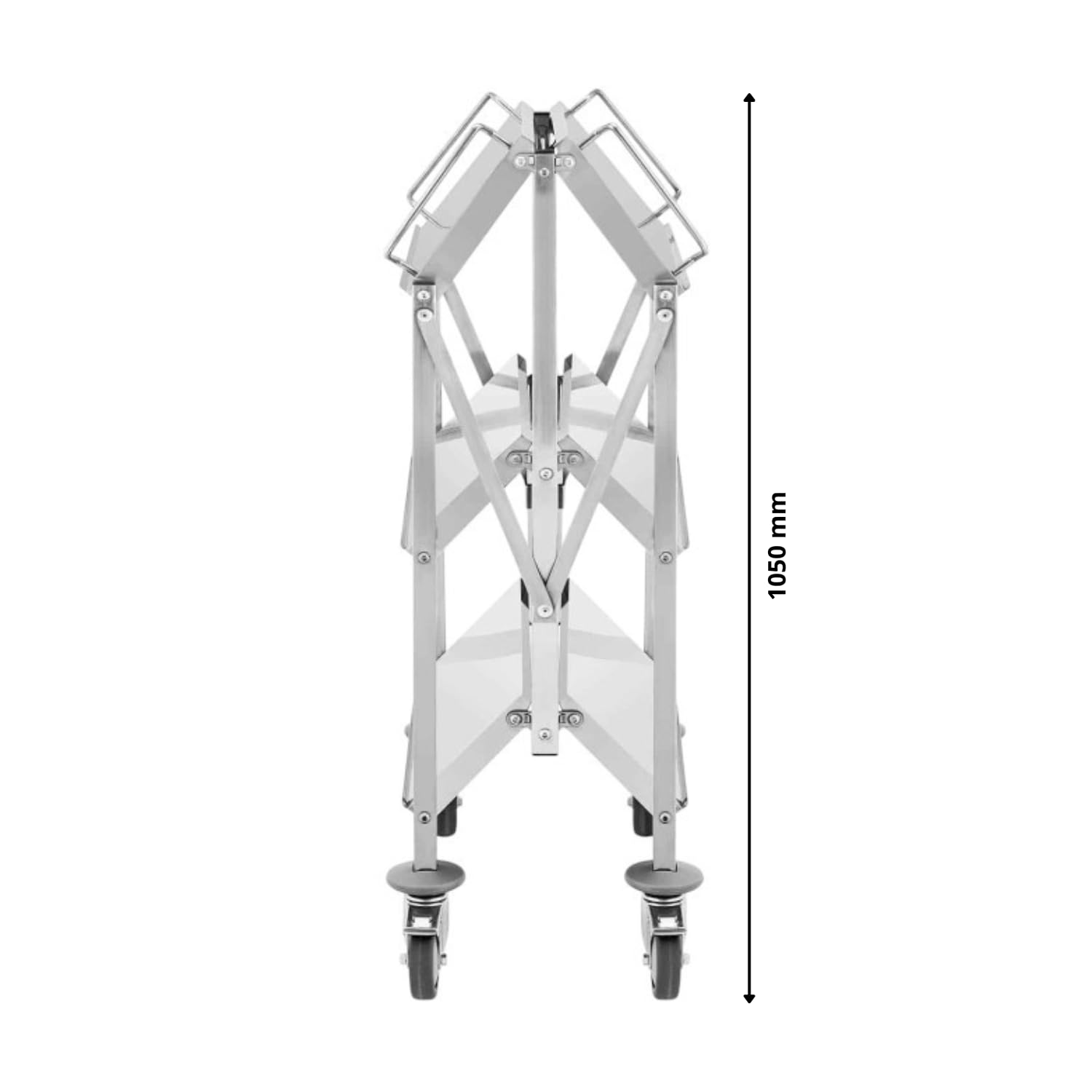 Carrello di servizio pieghevole in acciaio inox, 3 vassoi, 650 × 400 mm, capacità massima 150 kg, ruote 130 mm, con freni per restauro, hotel, comunità (modello compatto – 63 x 40 cm)