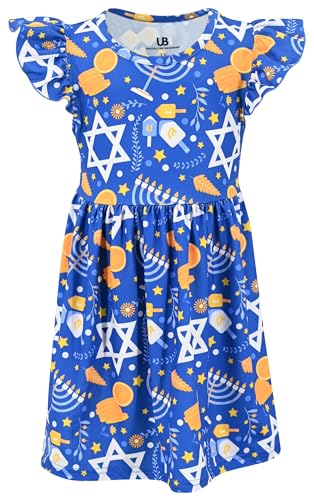 Unique Baby Girls Petal Sleeve Hanukkah Dress Outfits for Girl Toddler and Big Kids (2Y, Blue Hanukkah Star)