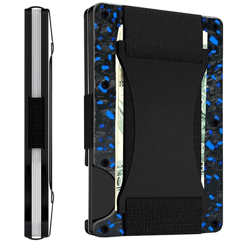 Forged Carbon Fiber Wallet for Men & Women - Slim, Minimalistic & Seamless Blocks RFID Scanners with a Money Strap Card Holder Wallet Blue2