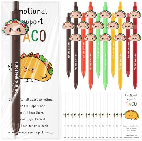 Qilery 25 Sets Emotional Support Taco Gifts for Coworkers Bulk Positive Motivational Ballpoint Pens with Inspirational Cards Employee Appreciation Gift Funny Taco Party Favors Back to School Supplies