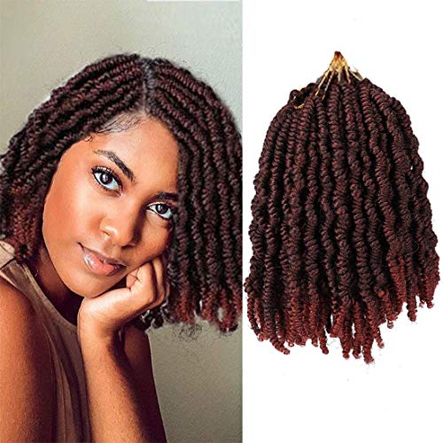 6Packs 8Inch Pre-twisted Spring Twist Crochet Braiding Hair Nubian Twist Hair Bomb Twiat Crochet Hair Color Crochet Braids Passion Twist Hair Extensions(1B/350)