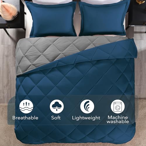 Image of downluxe California King Comforter Set - Ocean and Grey Cal King Comforter Set, Soft Bedding Sets for All Seasons - 3 Pieces - 1 Comforter (104 inchx96 inch) and 2 Pillow Shams(20 inchx36 inch)