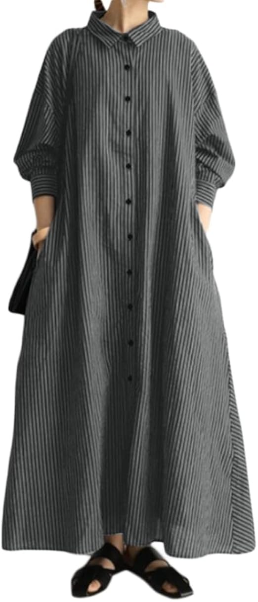 Amazon Co Jp シャツワンピース レディース マキシワンピース ストライプ柄 ロング丈 長袖 無地 大きいサイズ S 5xl 服 ファッション小物 Amazon Co Jp シャツワンピース レディース マキシワンピース ストライプ柄 ロング丈 長袖 無地 大きいサイズ S 5xl 服 ファッション小物