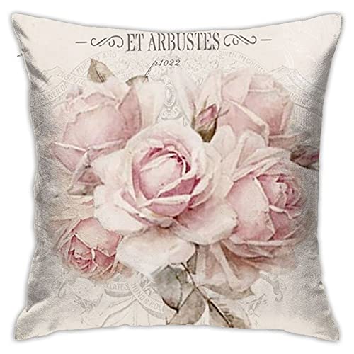 Vintange Français Shabby Chic carré décoratif taie d'oreiller Housse de Coussin, Shabby Chic Rose Rose Floral, taie d'oreiller Douce 18x18 Pouces