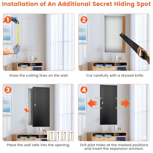 Image of 31.5 inch Tall Wall Safes Between the Studs with 2 Removable Shelf, Lockable Hidden Safe Box with 50 Hooks for Keys Jewellery, in Wall Safe for Money Medicines Valuables