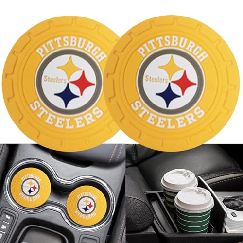 2Pcs Car Cup of Team Coasters 2.75 inches Interior Accessories Silicone Anti Slip Mat Drink Coaster for Car Truck SUV. (GR)